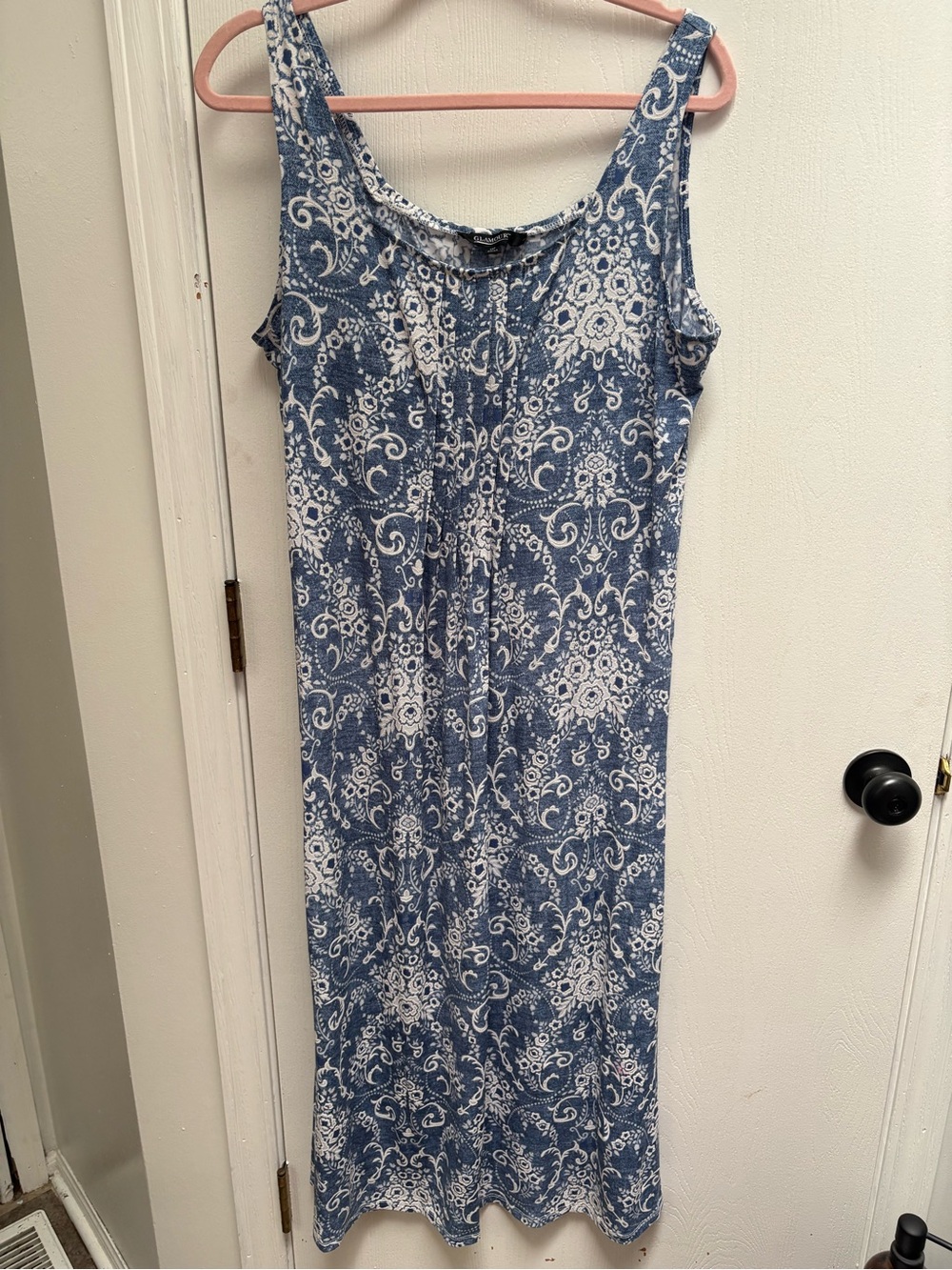 Glamour Blue and White Sleeveless Midi Dress